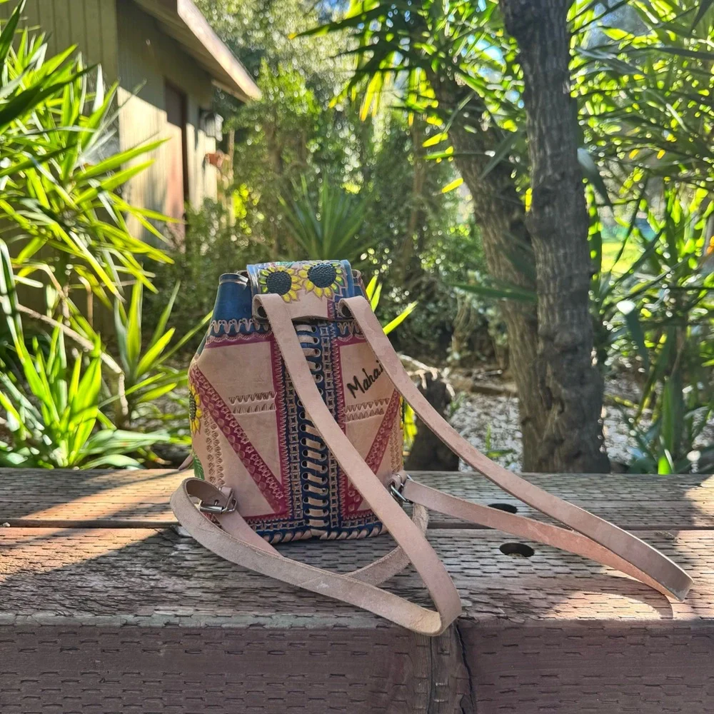 Leather Embossed and Hand-painted Artisan Backpack